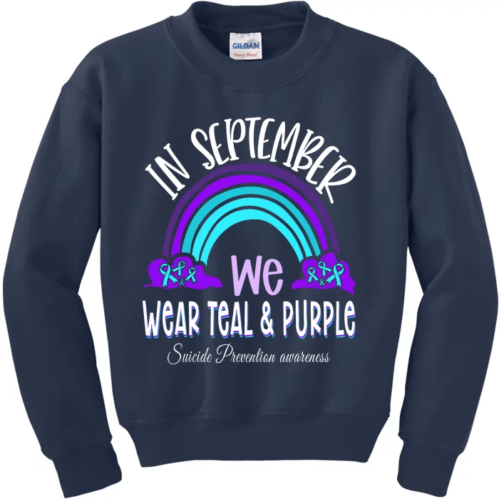 In September We Wear Teal Purple Ribbon Suicide Prevention Kids Sweatshirt