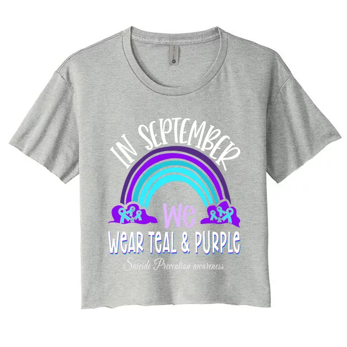 In September We Wear Teal Purple Ribbon Suicide Prevention Women's Crop Top Tee