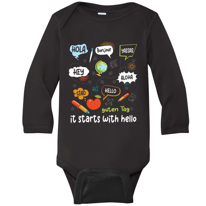 It Starts With Hello Baby Long Sleeve Bodysuit