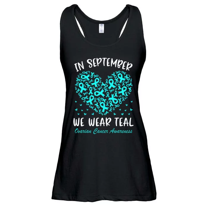 In September We Wear Teal Ovarian Cancer Awareness Hearts Ladies Essential Flowy Tank