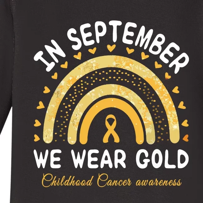 In September We Wear Gold Rainbow Childhood Cancer Awareness Baby Long Sleeve Bodysuit