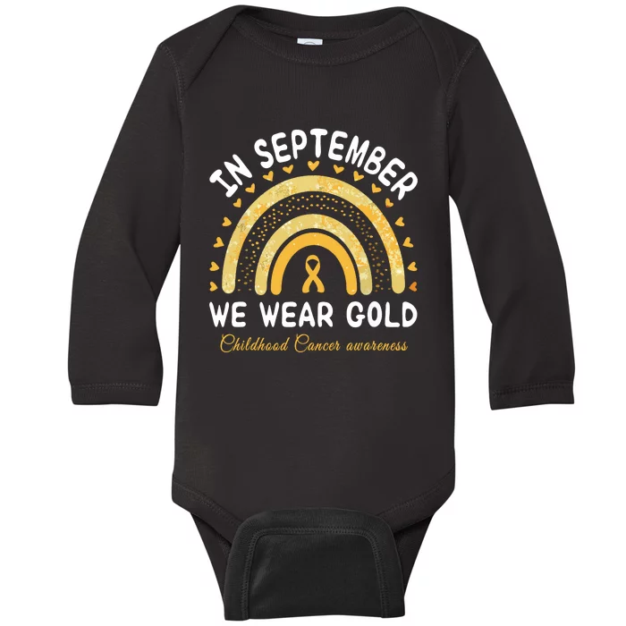 In September We Wear Gold Rainbow Childhood Cancer Awareness Baby Long Sleeve Bodysuit