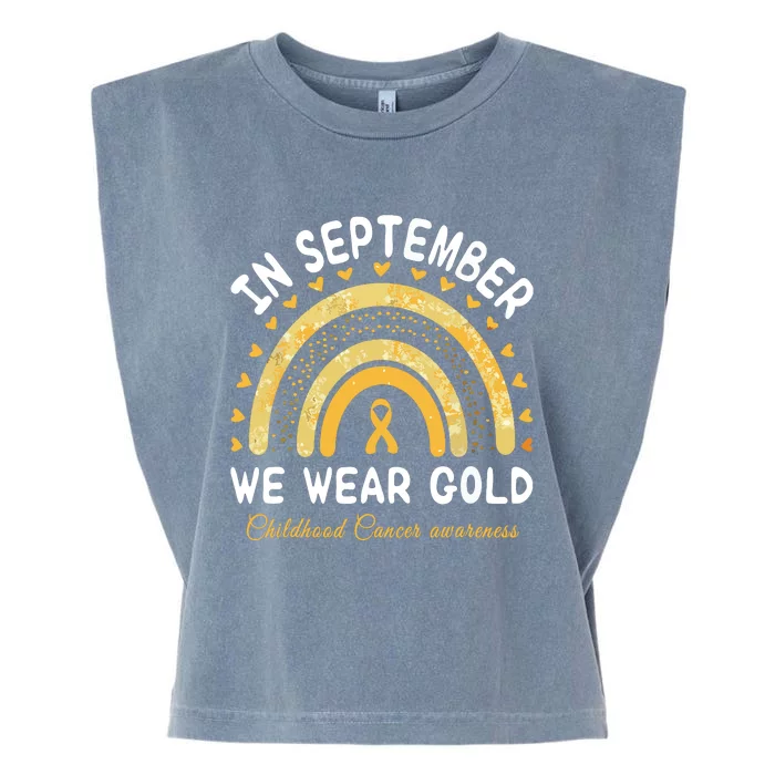 In September We Wear Gold Rainbow Childhood Cancer Awareness Garment-Dyed Women's Muscle Tee