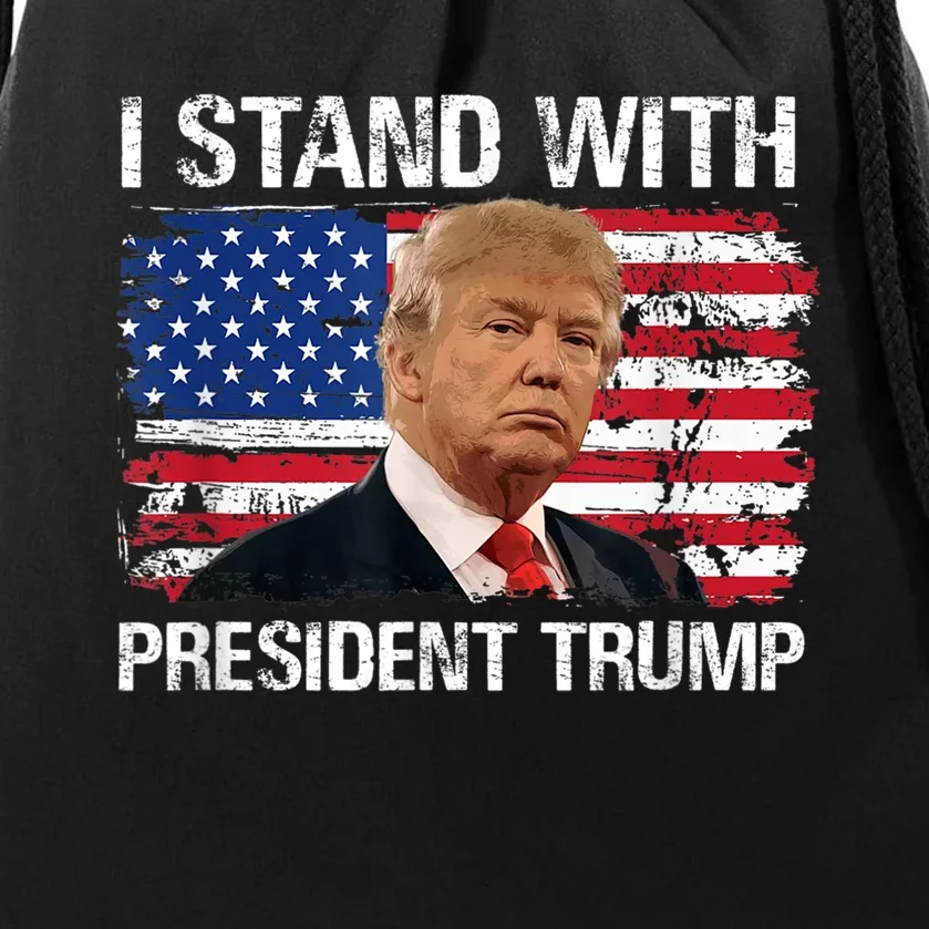 I Stand With President Trump American Flag Trump 2024 Men Women Drawstring Bag