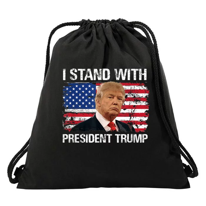 I Stand With President Trump American Flag Trump 2024 Men Women Drawstring Bag