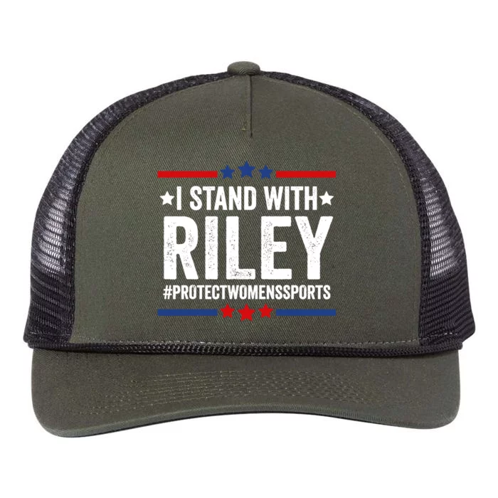 I Stand With Riley Gaines Protect Womens Sports Retro Rope Trucker Hat Cap