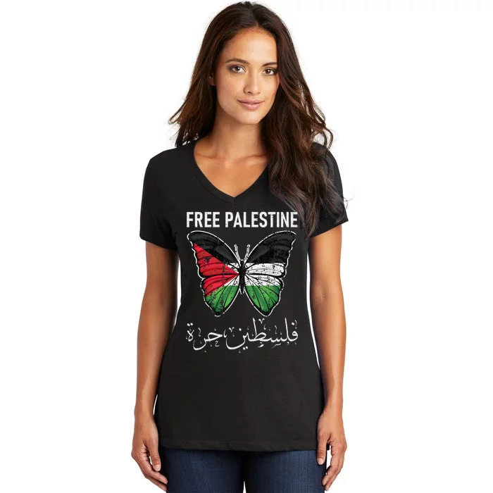 i stand with palestine quote a free palestine design Women's V-Neck T-Shirt