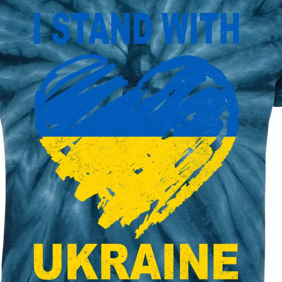 I Stand With Ukraine Heart Kids Tie-Dye T-Shirt