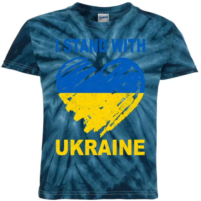 I Stand With Ukraine Heart Kids Tie-Dye T-Shirt