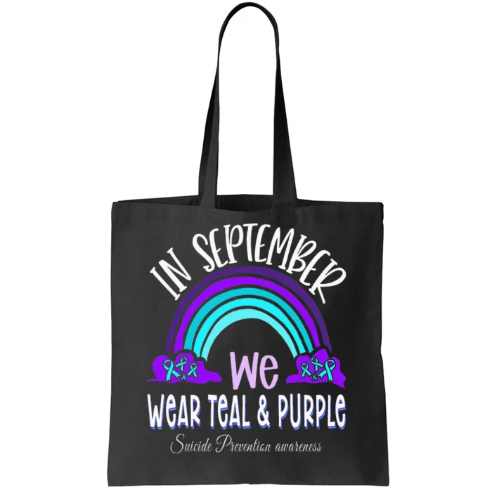 In September We Wear Teal Purple Ribbon Suicide Prevention Tote Bag