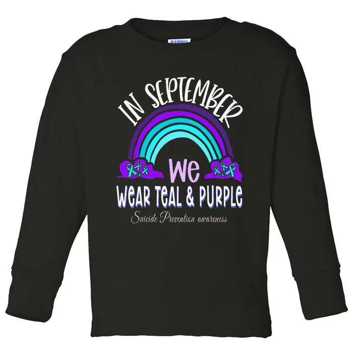 In September We Wear Teal Purple Ribbon Suicide Prevention Toddler Long Sleeve Shirt