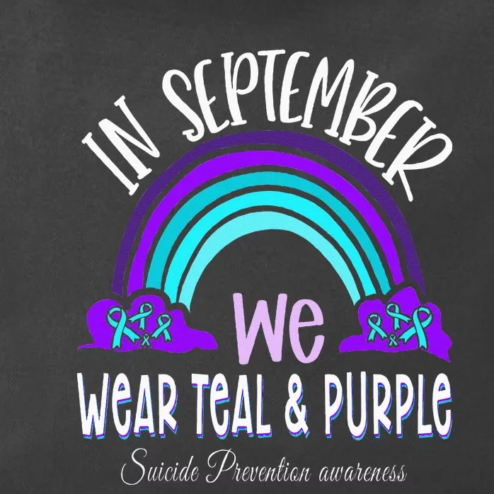 In September We Wear Teal Purple Ribbon Suicide Prevention Zip Tote Bag