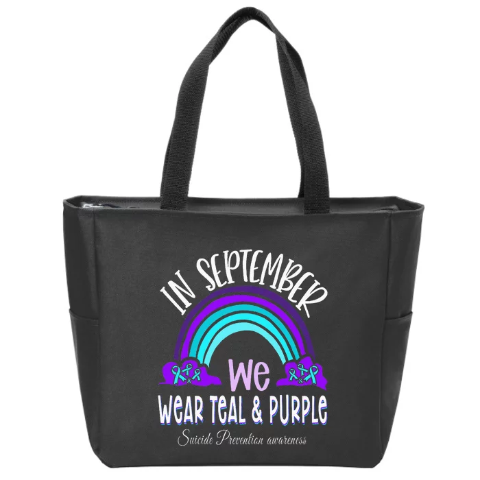 In September We Wear Teal Purple Ribbon Suicide Prevention Zip Tote Bag