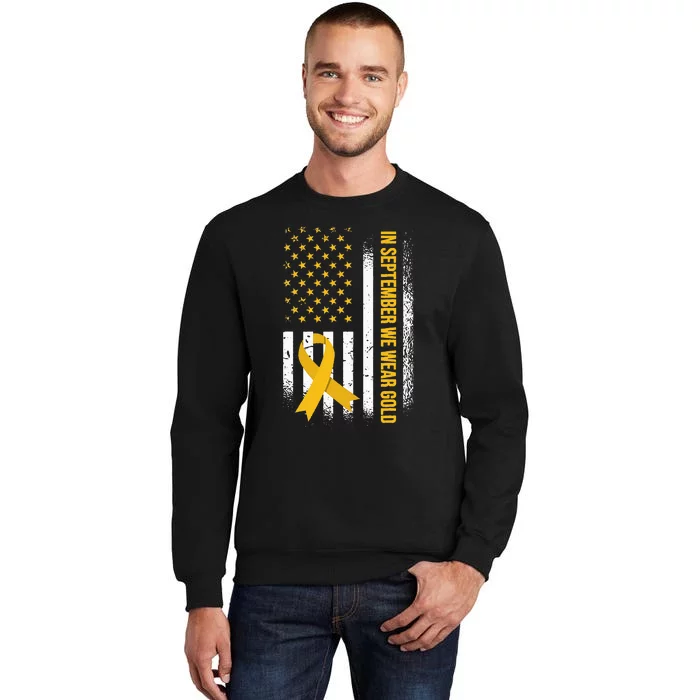 in september we wear gold childhood cancer awareness Tall Sweatshirt