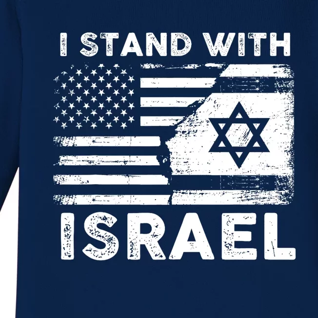 I Stand With Israel Support Israel Us And Israel Flag Baby Long Sleeve Bodysuit