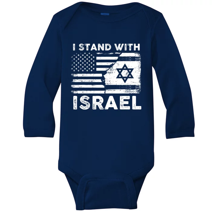 I Stand With Israel Support Israel Us And Israel Flag Baby Long Sleeve Bodysuit