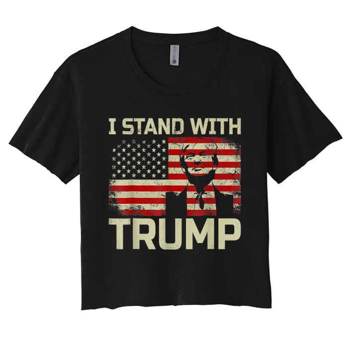 I Stand With Trump American Flag Women's Crop Top Tee