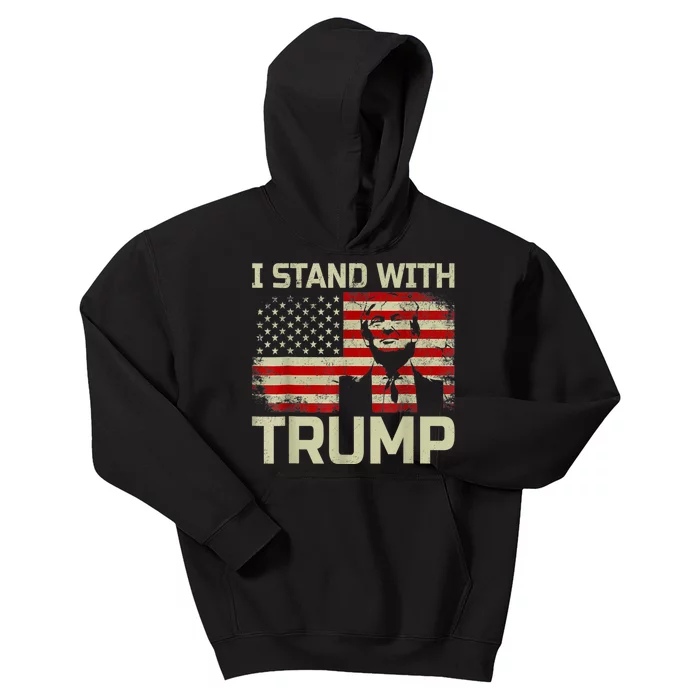 I Stand With Trump American Flag Kids Hoodie