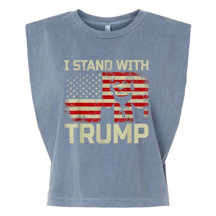 I Stand With Trump American Flag Garment-Dyed Women's Muscle Tee