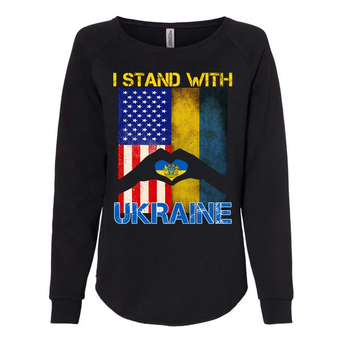 I Stand With Ukraine Heart USA Flag Womens California Wash Sweatshirt