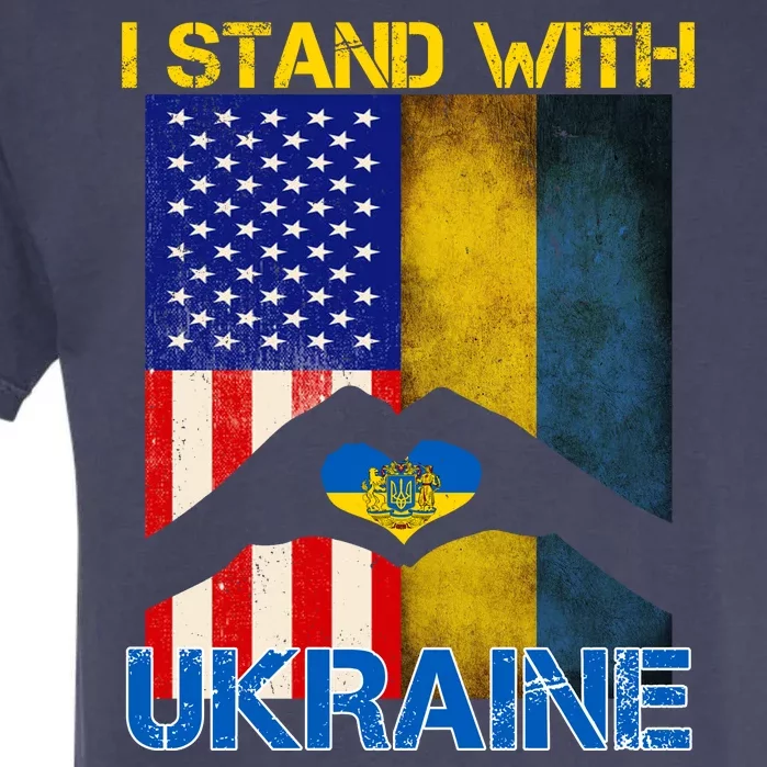 I Stand With Ukraine Heart USA Flag Garment-Dyed Heavyweight T-Shirt