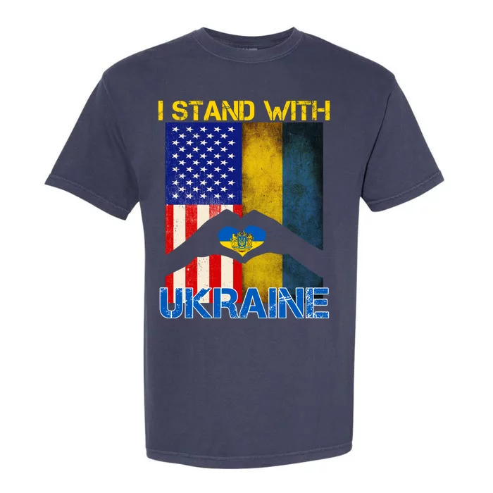 I Stand With Ukraine Heart USA Flag Garment-Dyed Heavyweight T-Shirt