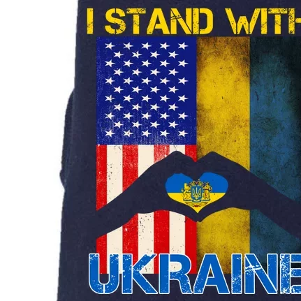 I Stand With Ukraine Heart USA Flag Doggie 3-End Fleece Hoodie