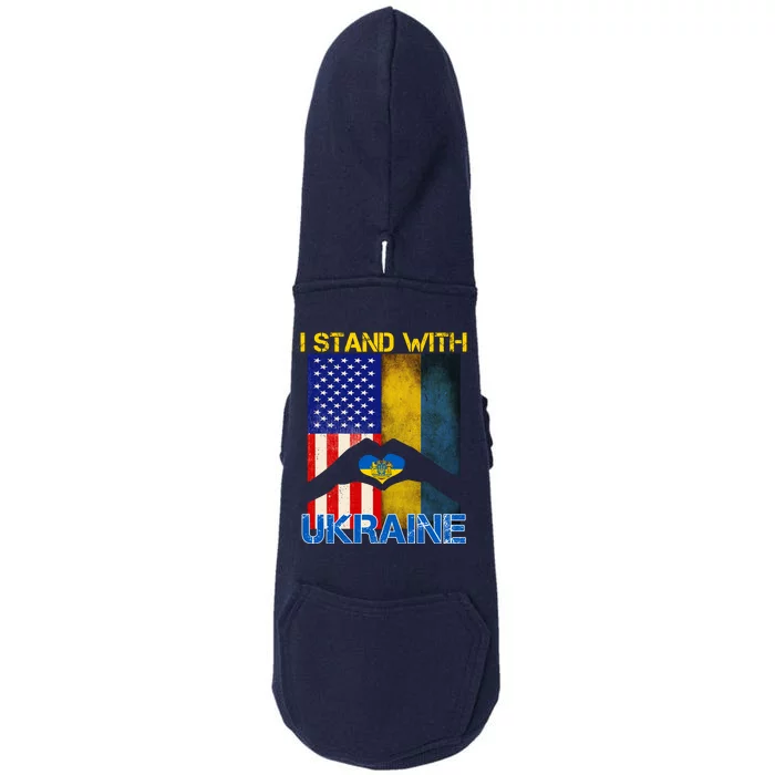 I Stand With Ukraine Heart USA Flag Doggie 3-End Fleece Hoodie