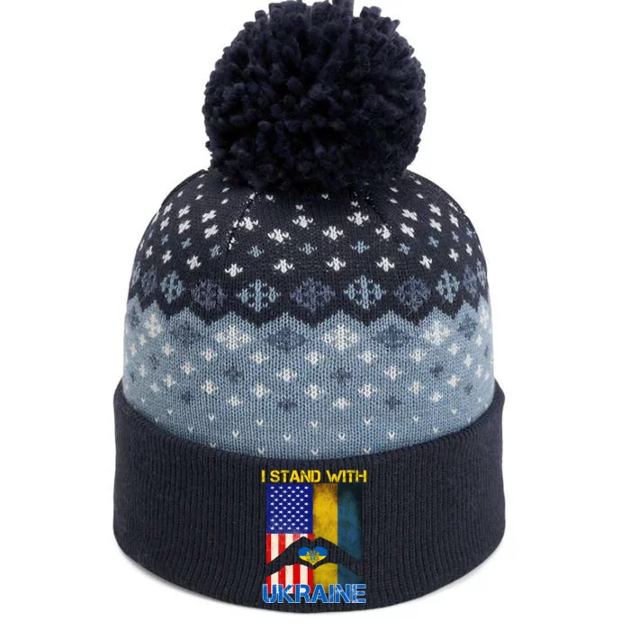 I Stand With Ukraine Heart USA Flag The Baniff Cuffed Pom Beanie