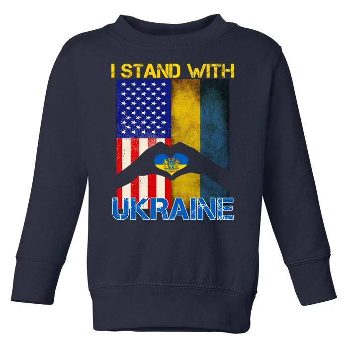 I Stand With Ukraine Heart USA Flag Toddler Sweatshirt