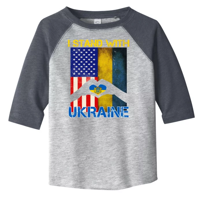 I Stand With Ukraine Heart USA Flag Toddler Fine Jersey T-Shirt