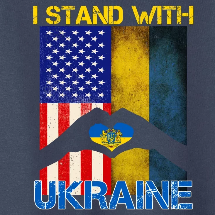 I Stand With Ukraine Heart USA Flag Toddler T-Shirt