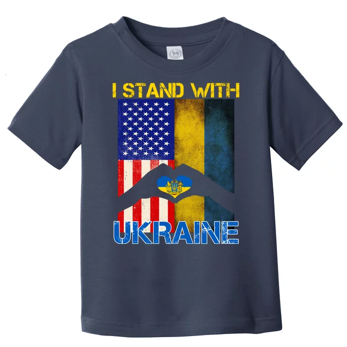 I Stand With Ukraine Heart USA Flag Toddler T-Shirt