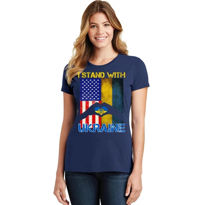 I Stand With Ukraine Heart USA Flag Women's T-Shirt