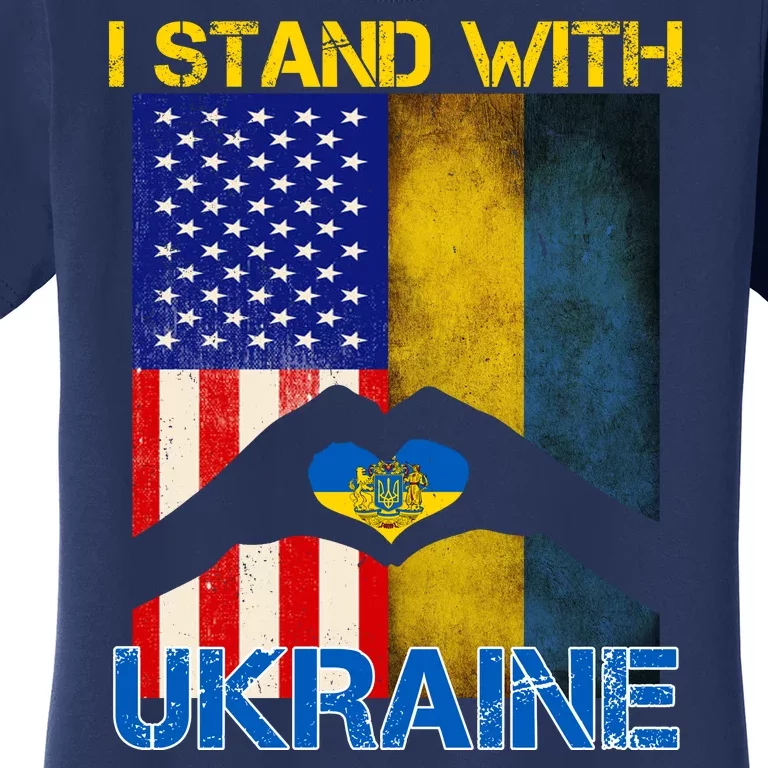 I Stand With Ukraine Heart USA Flag Women's T-Shirt