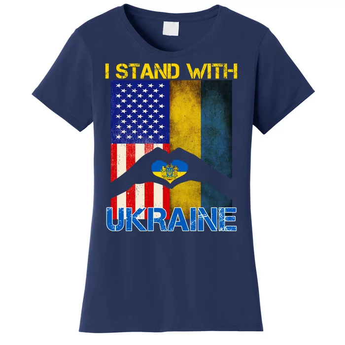 I Stand With Ukraine Heart USA Flag Women's T-Shirt