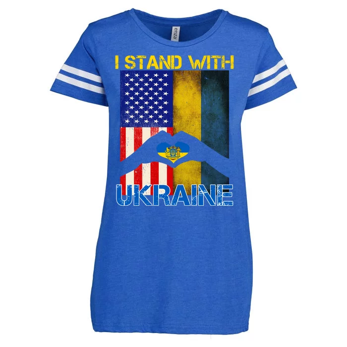 I Stand With Ukraine Heart USA Flag Enza Ladies Jersey Football T-Shirt