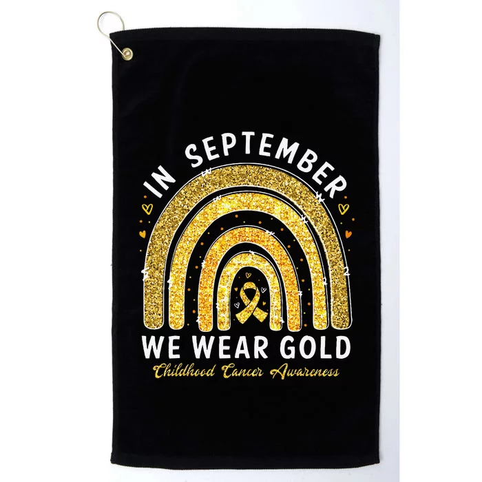 In September We Wear Gold Childhood Cancer Awareness Gift Platinum Collection Golf Towel