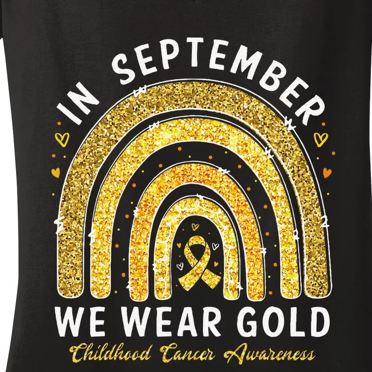 In September We Wear Gold Childhood Cancer Awareness Gift Women's V-Neck T-Shirt