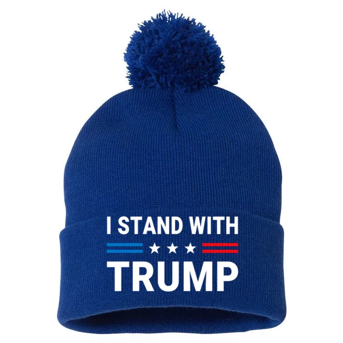 I Stand With Trump Us Flag Support Trump 2024 Vintage Gift Pom Pom 12in Knit Beanie