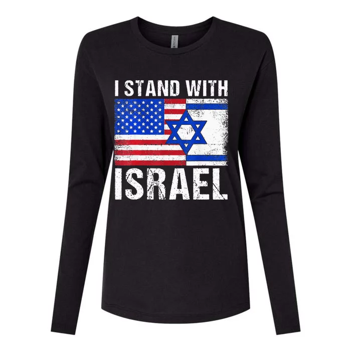 I Stand With Israel Patriotic USA and Israel Flag Womens Cotton Relaxed Long Sleeve T-Shirt