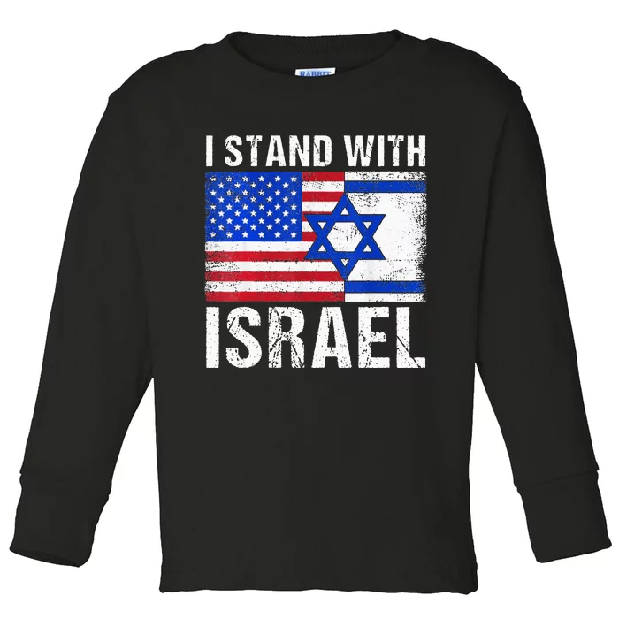 I Stand With Israel Patriotic USA and Israel Flag Toddler Long Sleeve Shirt