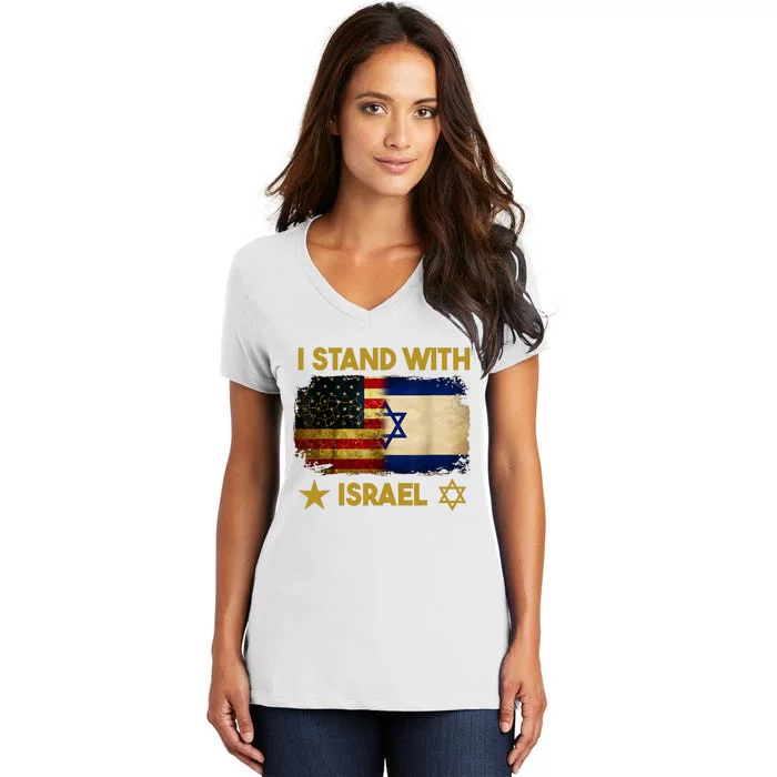 I Stand With Israel I Stand With Israel America Flag Women's V-Neck T-Shirt