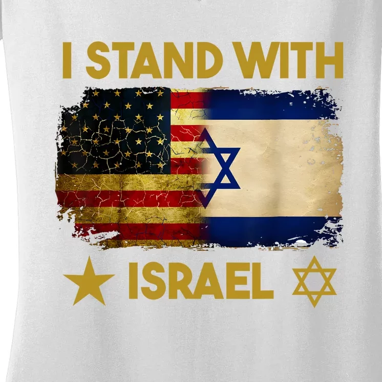 I Stand With Israel I Stand With Israel America Flag Women's V-Neck T-Shirt