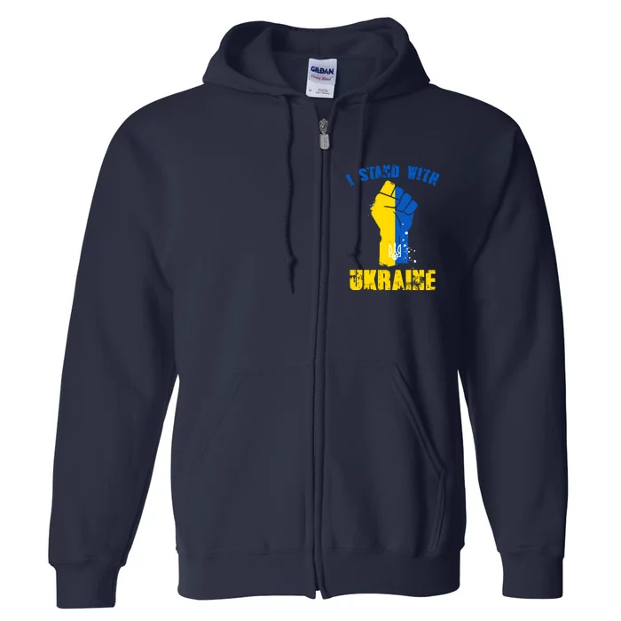 I Stand With Ukraine Fist Trident Support Full Zip Hoodie