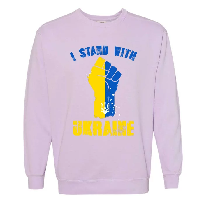 I Stand With Ukraine Fist Trident Support Garment-Dyed Sweatshirt