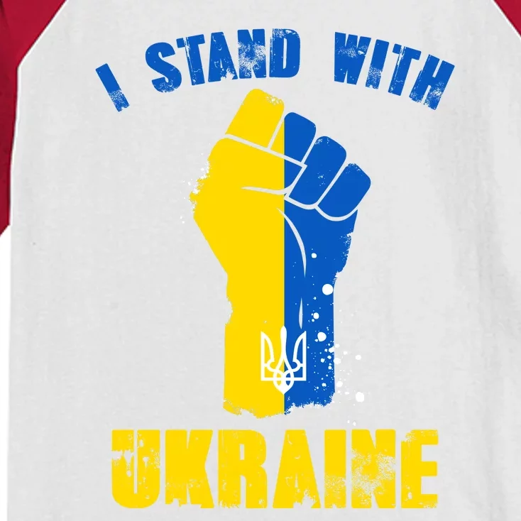 I Stand With Ukraine Fist Trident Support Kids Colorblock Raglan Jersey