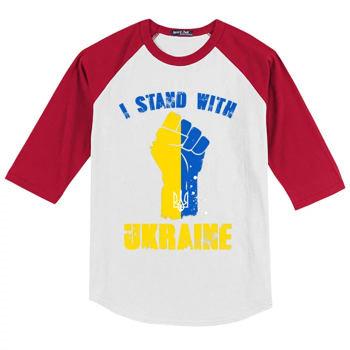 I Stand With Ukraine Fist Trident Support Kids Colorblock Raglan Jersey