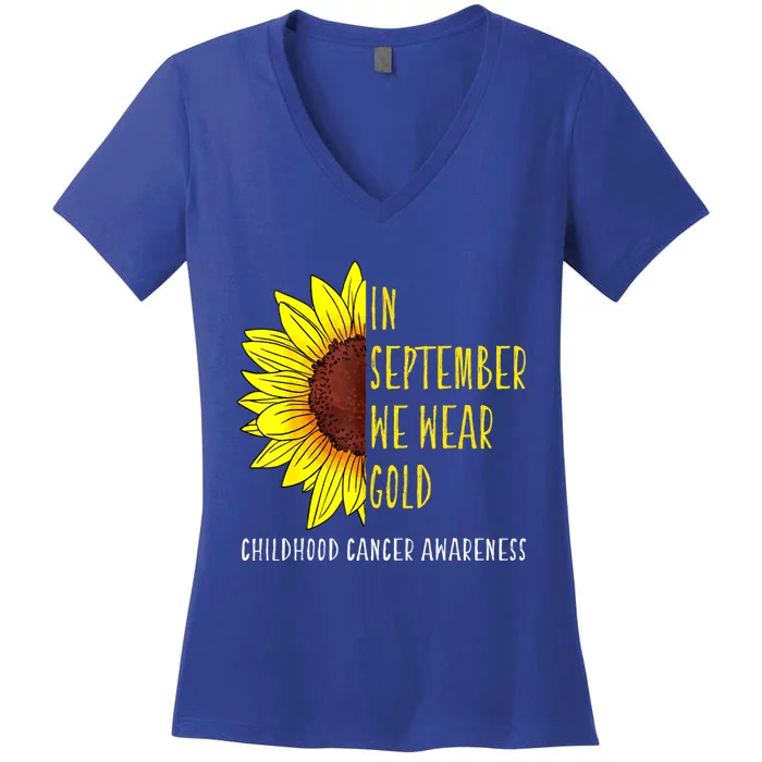 In September Wear Gold Childhood Cancer Awareness Sunflower Women's V-Neck T-Shirt