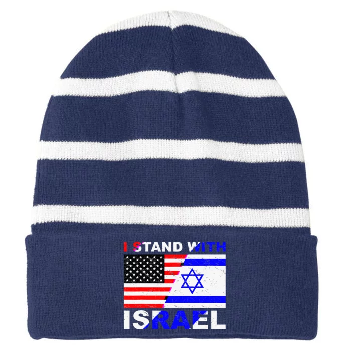 I Stand With Israel Israeli Palestinian Conflict Pro Israel Striped Beanie with Solid Band